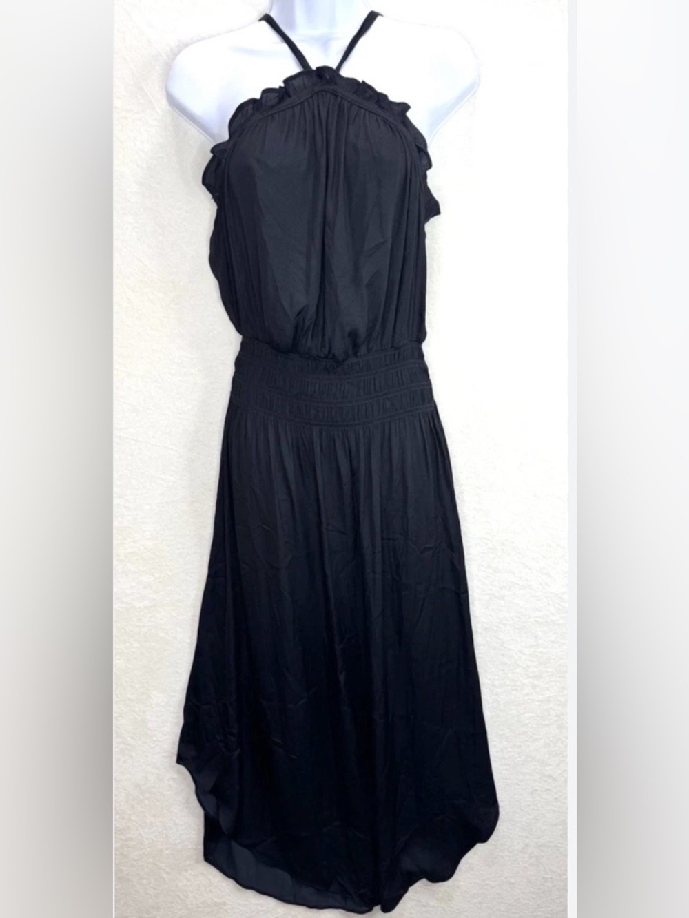 Women's Navy Halter Midi Dress - Smocked Waist Sundress